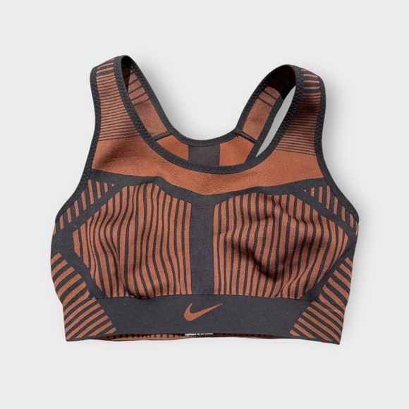 Nike FE/NOM Flyknit Sports Bra in Orange/Brown & Black - Picture 3 of 7